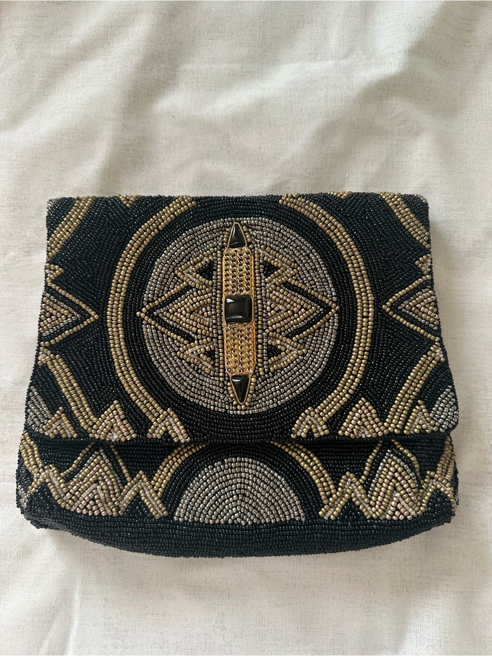 Mary Frances Time Traveler Black & Gold Handbag